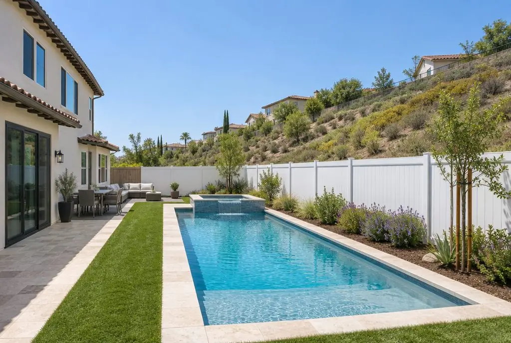 Typical Valencia backyard with a white vinyl fence